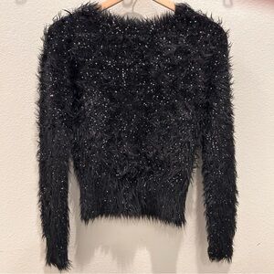 ZARA Knit Fuzzy Sequin Eyelash Knit Sweater -Sparkly Festive Pullover Size Small